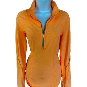 Zella Quarter Zip Top - M orange white striped, nylon spandex ,